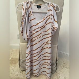 PALM BEACH GIRL COLD SHOULDER PRINTED CHAIN LINK MINI DRESS / COVER-UP